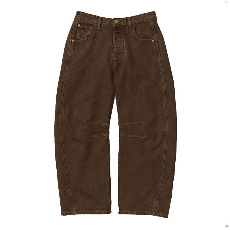 Mid Rise Barrel Jeans - Coffee