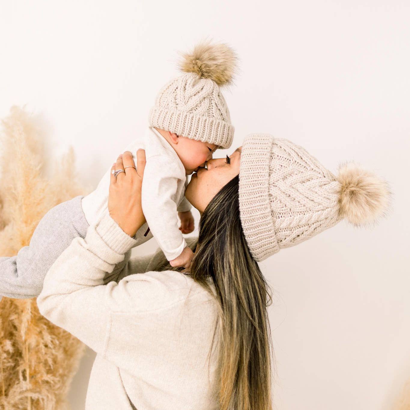 Oatmeal Pop Pom Pom Beanie Hat Baby & Kids