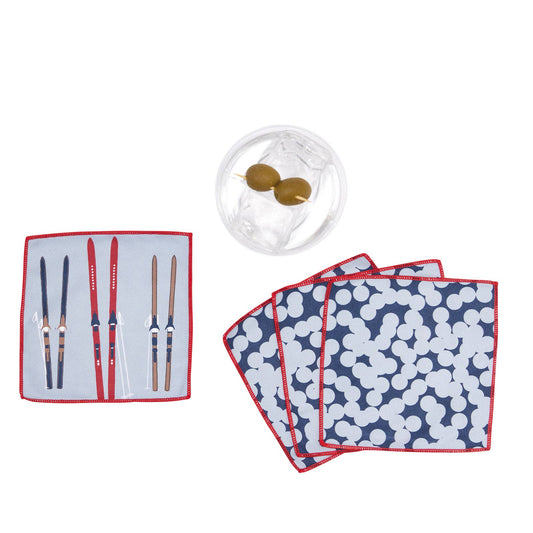 NORDIC SKI Reusable Cocktail Napkins, Set of 8