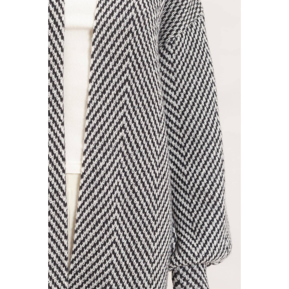 Herringbone Open-Front Cardigan - Black