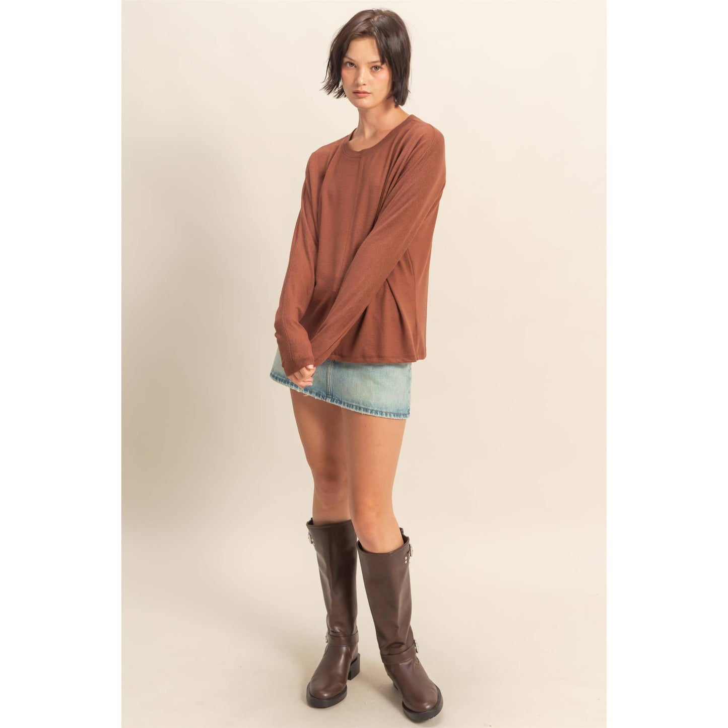 Long Sleeve Top w/center seam - Chestnut
