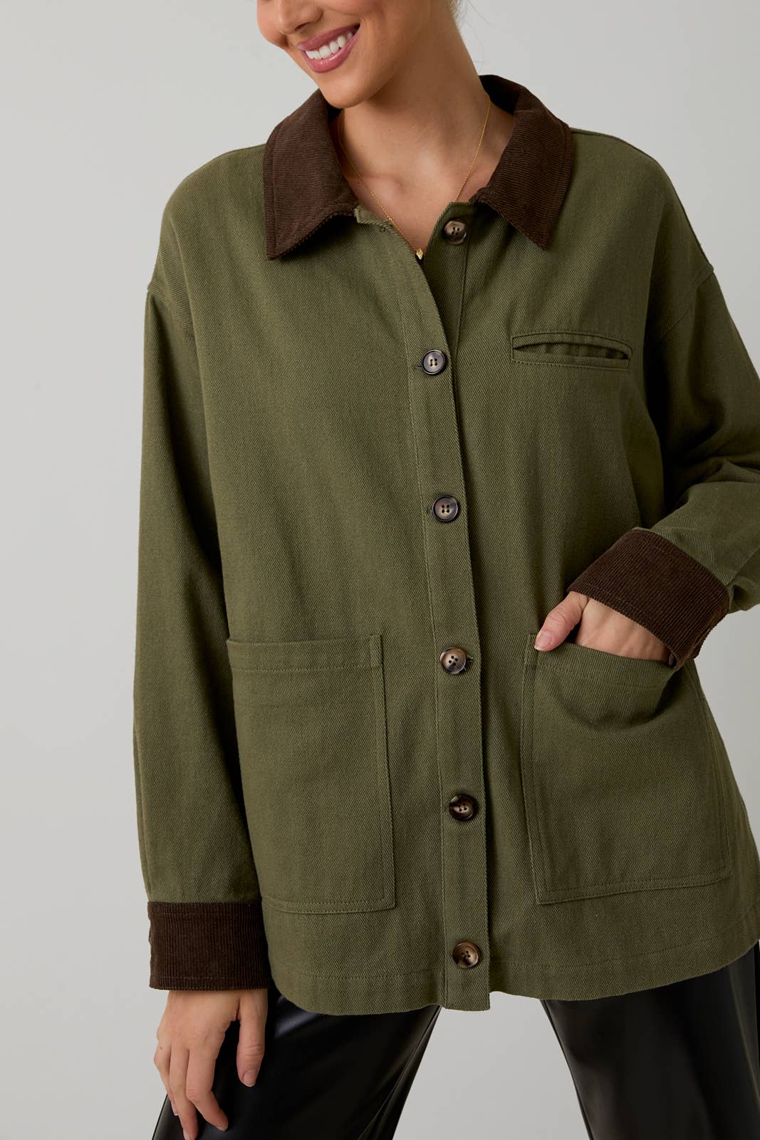 Button-down Barn Coat - Olive