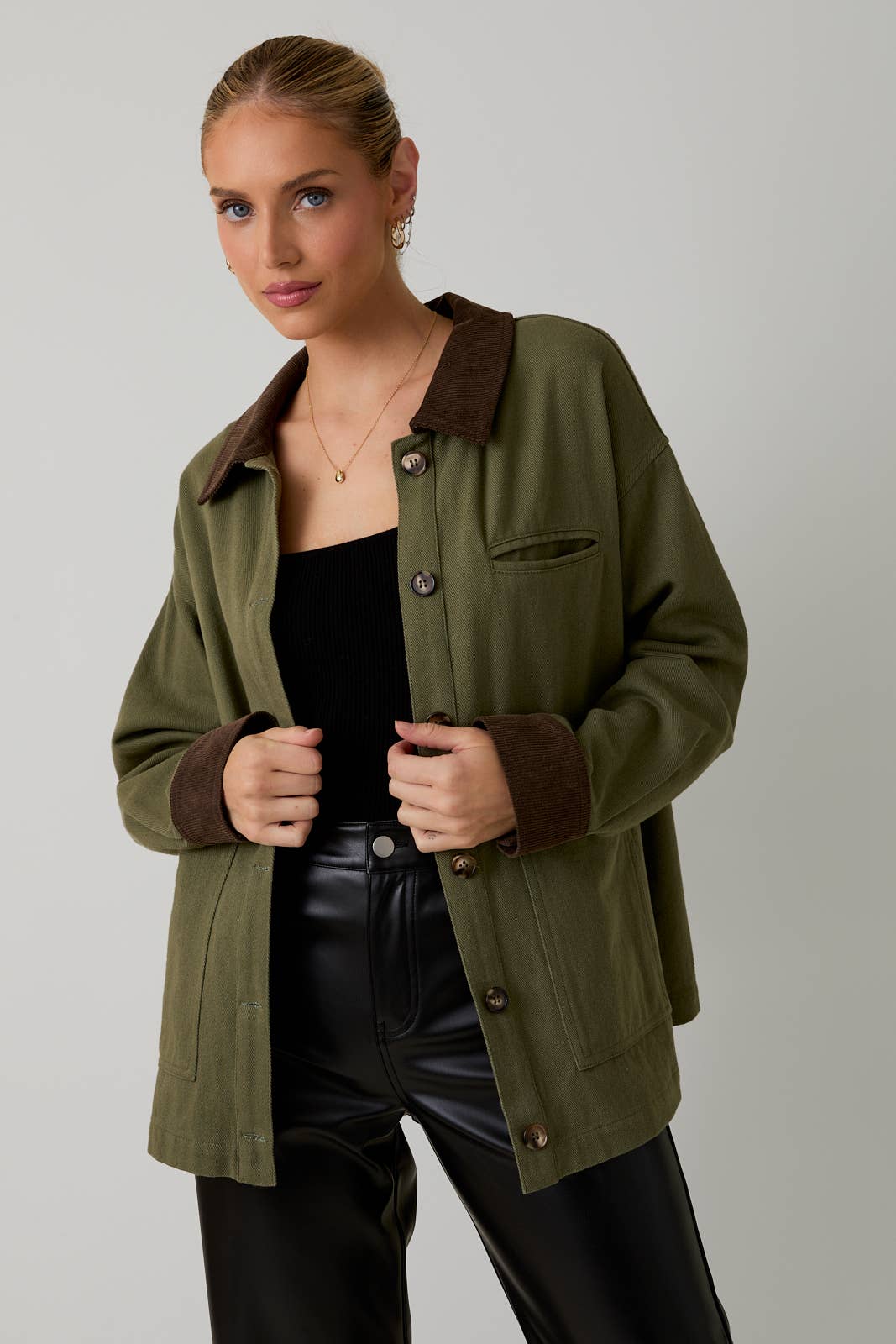 Button-down Barn Coat - Olive