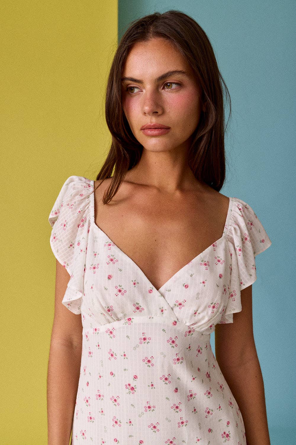 Floral Ruffle Sleeve Mini Dress