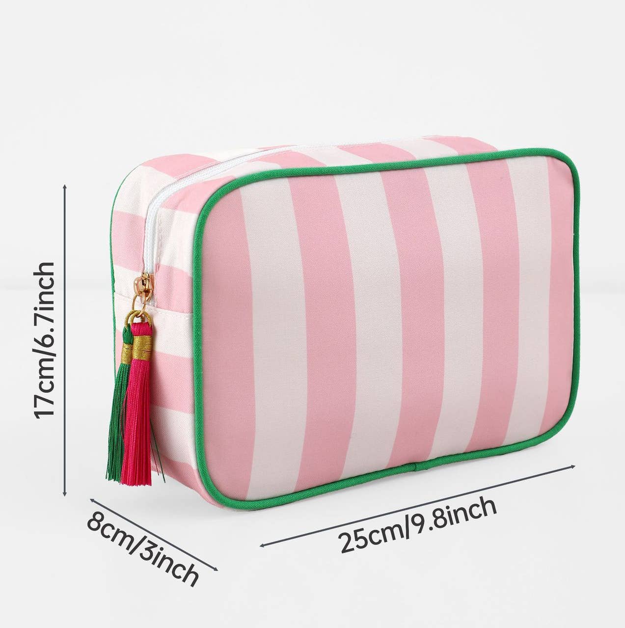 Color-Blocked Striped Pouch Bow Makeup Bag