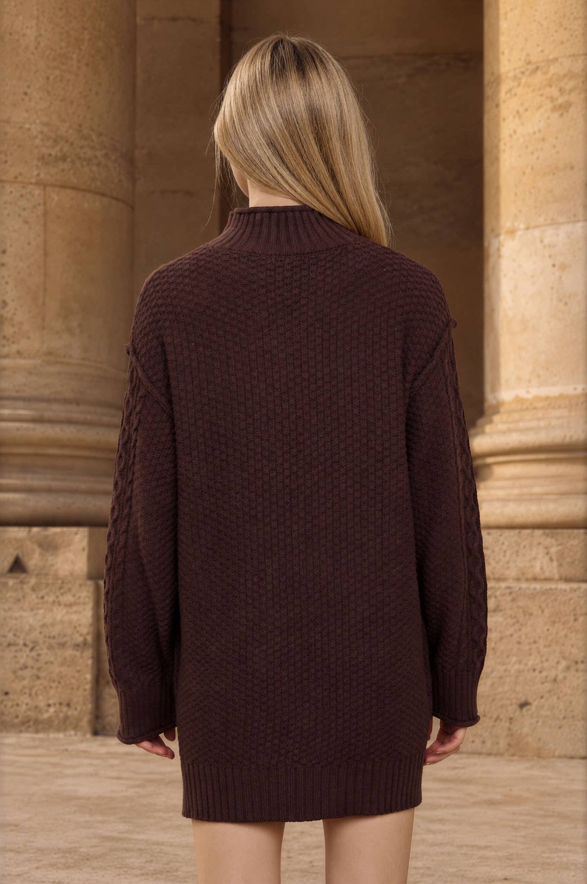 Cable Knit Sweater Dress - chocolate brown
