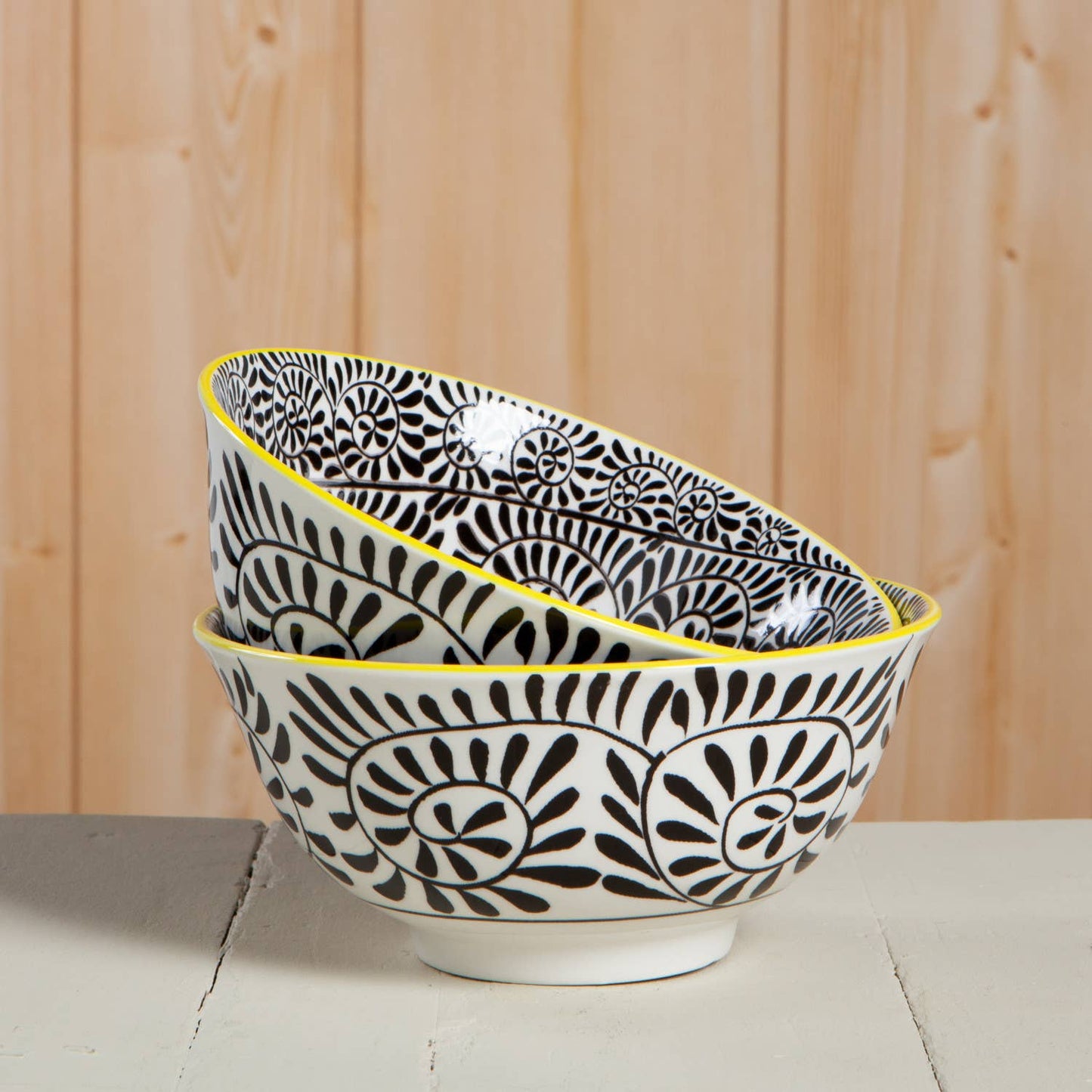 Black Vines Stamped Bowl 6 inch