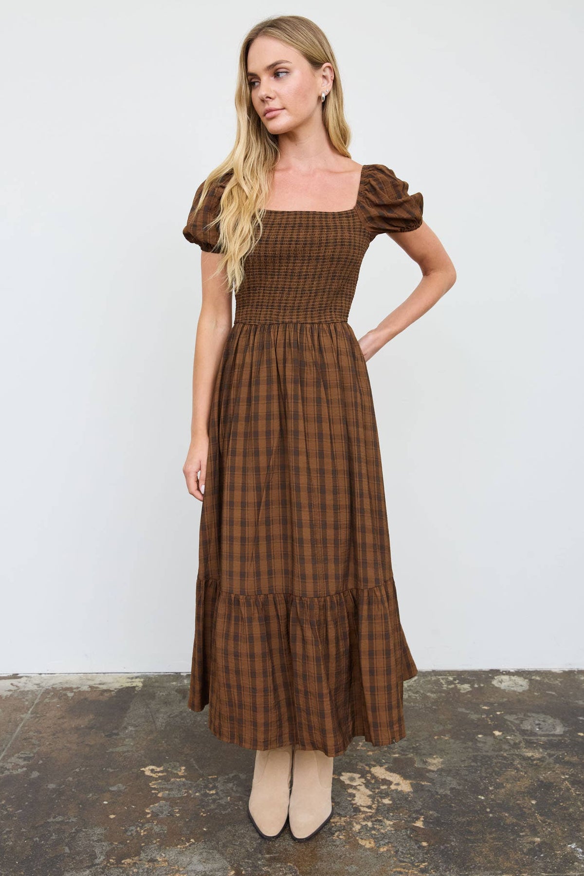 Puff Sleeve Midi Dress