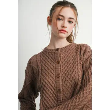 Cable Knit Cardigan - Mocha