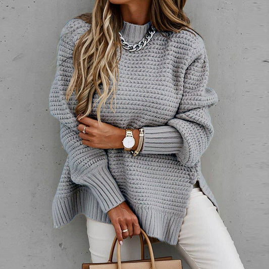 Chunky knit sweater with side split - Grey