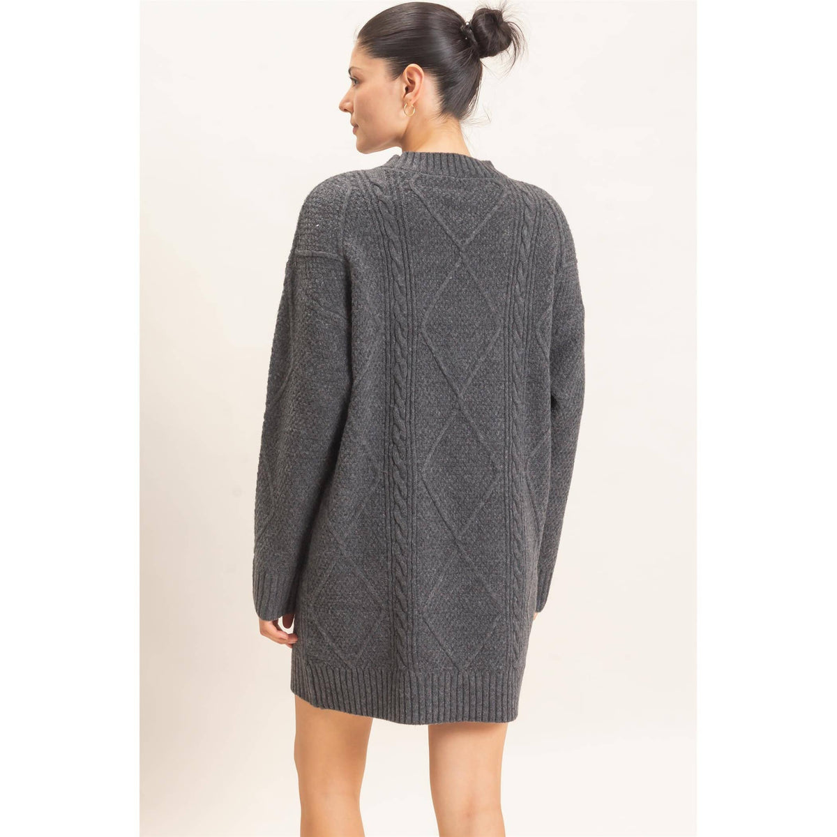 Cable Knit Dress -Charcoal