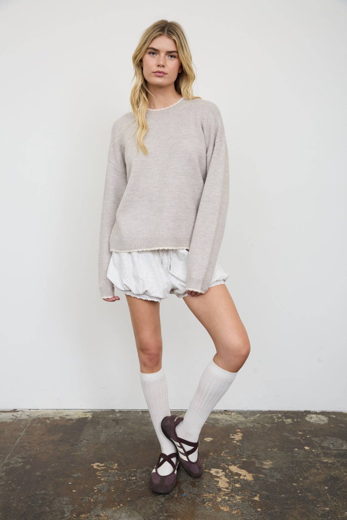 Scalloped Edge Pullover - Taupe