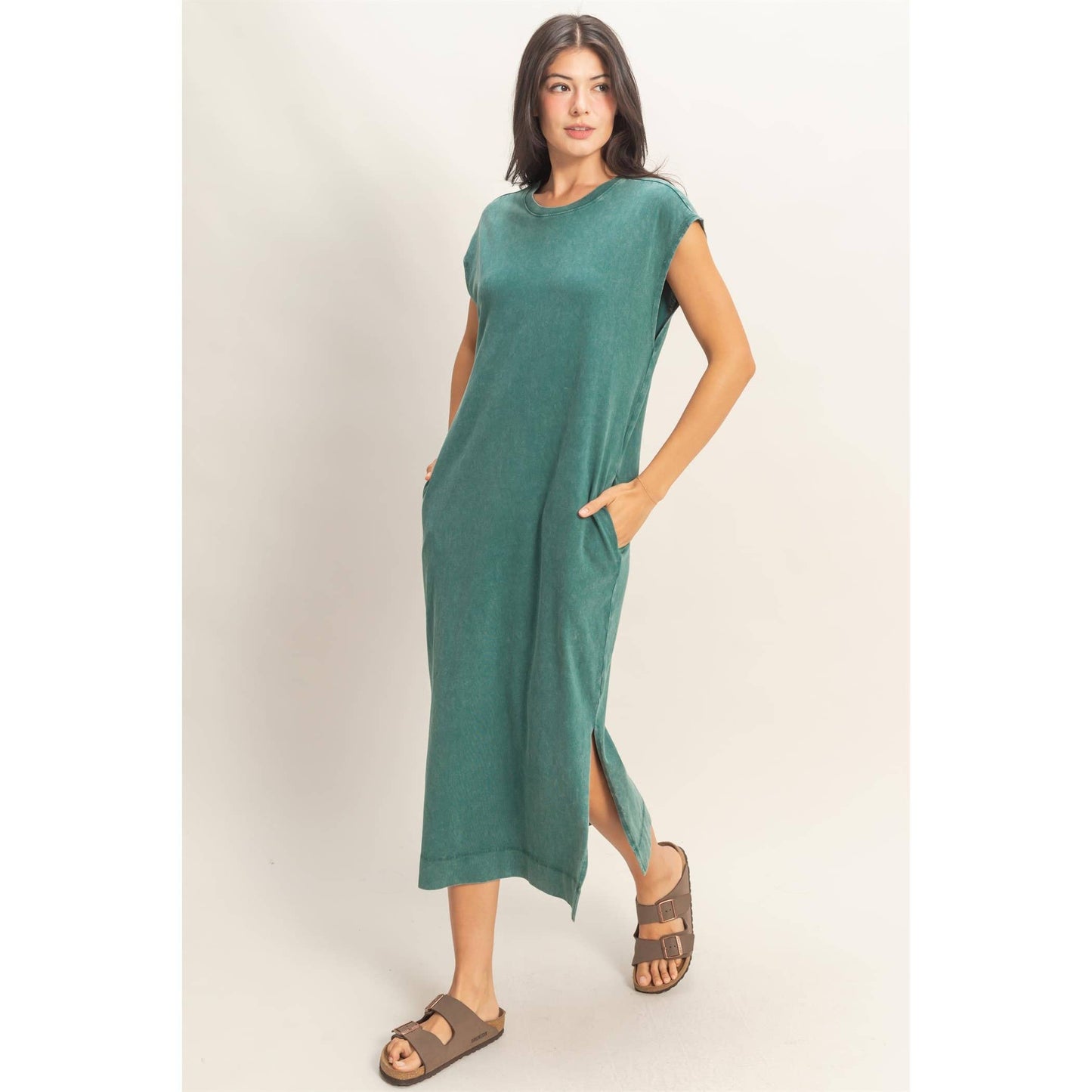 Cap Sleeve Midi Dress - Dark Teal