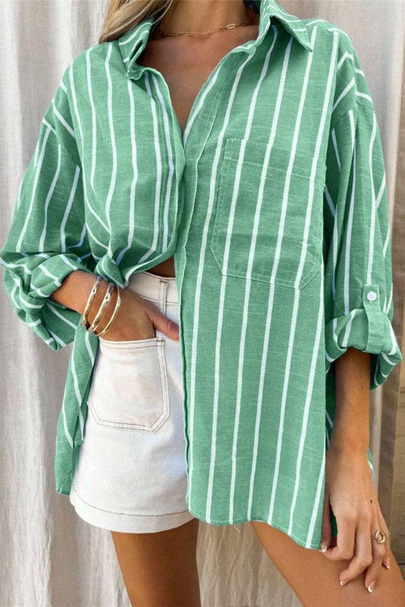 Striped Button-Up Top - Green