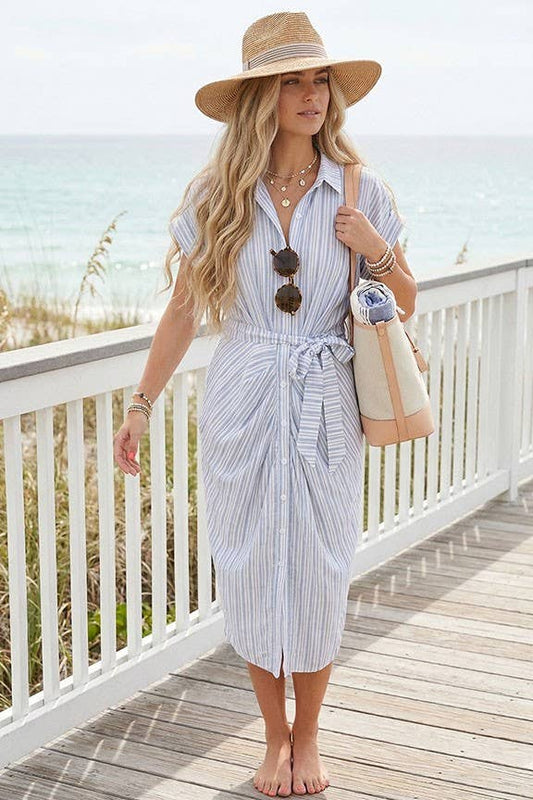Striped Button-Down Shirt Dress