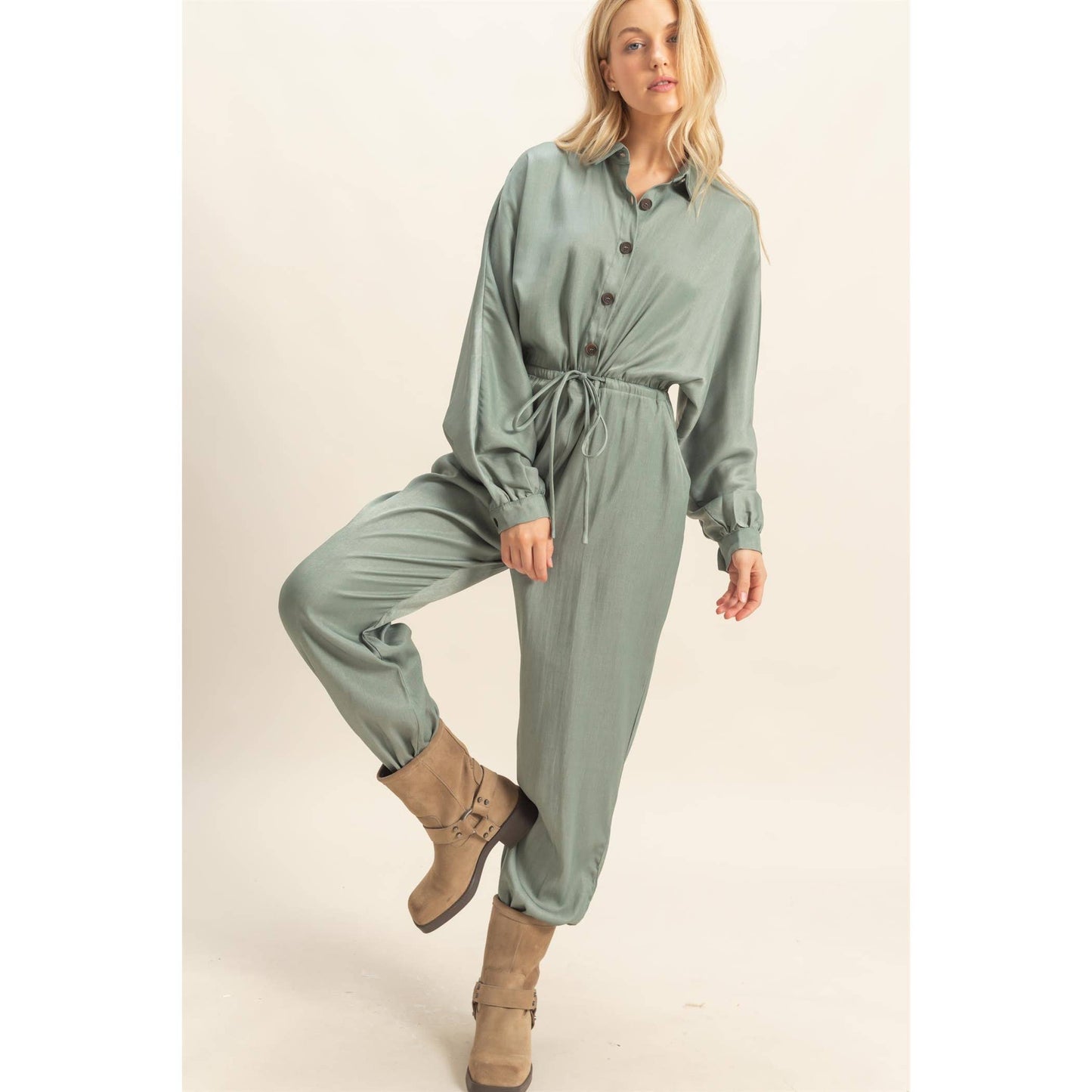 Long Sleeve Jumpsuit - Olive