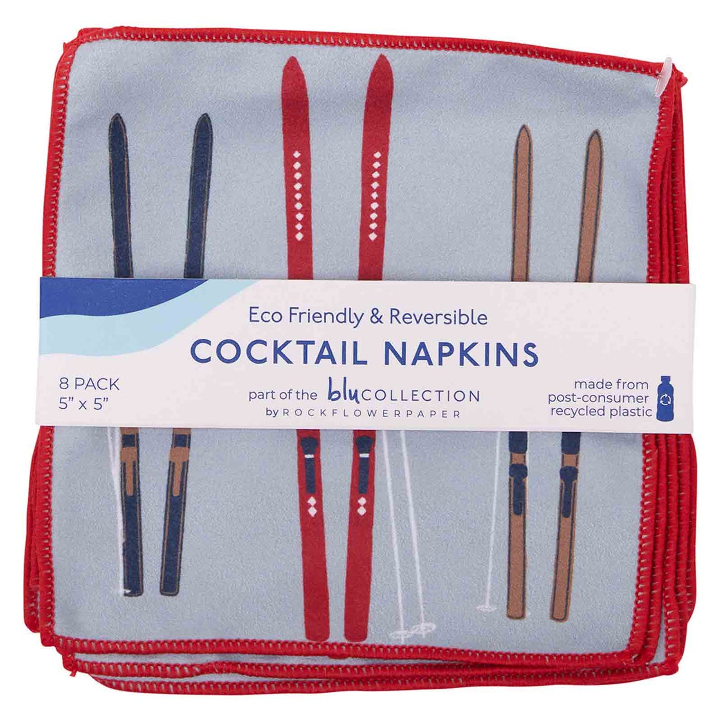 NORDIC SKI Reusable Cocktail Napkins, Set of 8