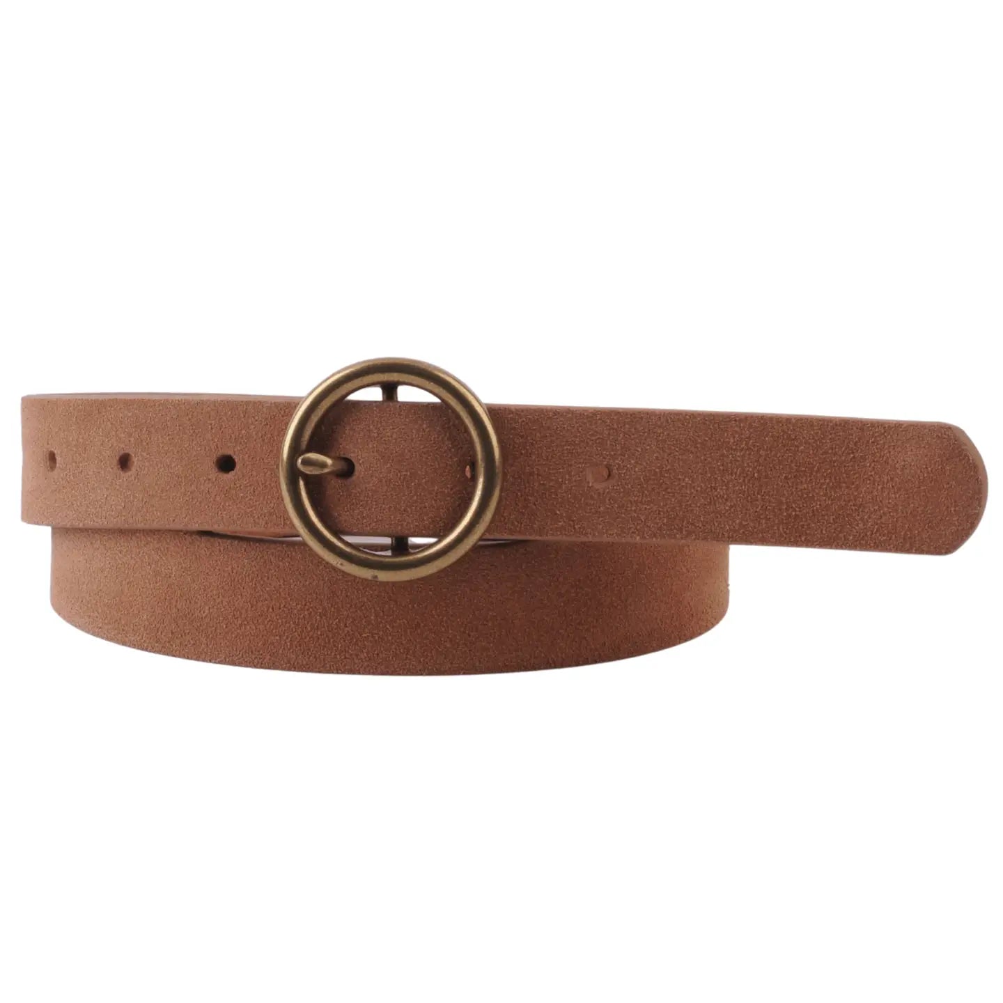 Brass-Toned Circle Buckle Leather Belt