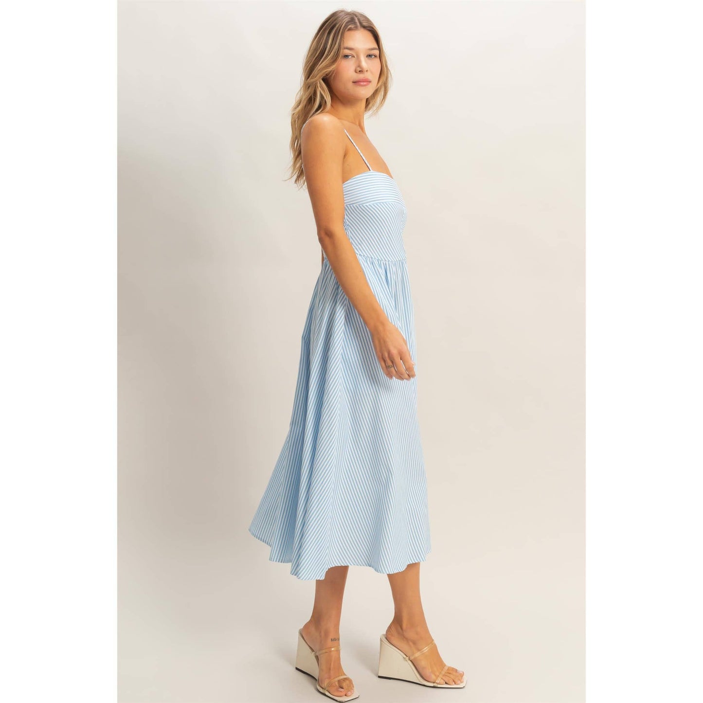 Striped Spaghetti Strap Dress - Blue