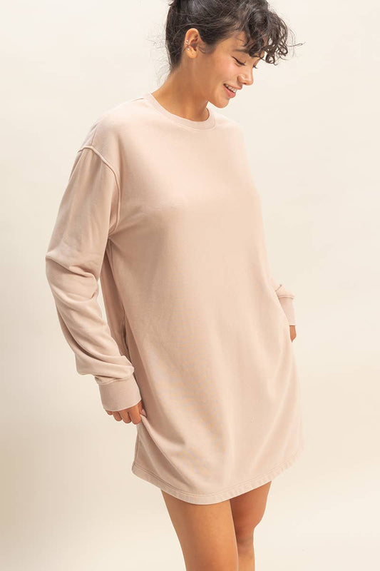 Mineral Washed Oversized Mini Sweatshirt Dress