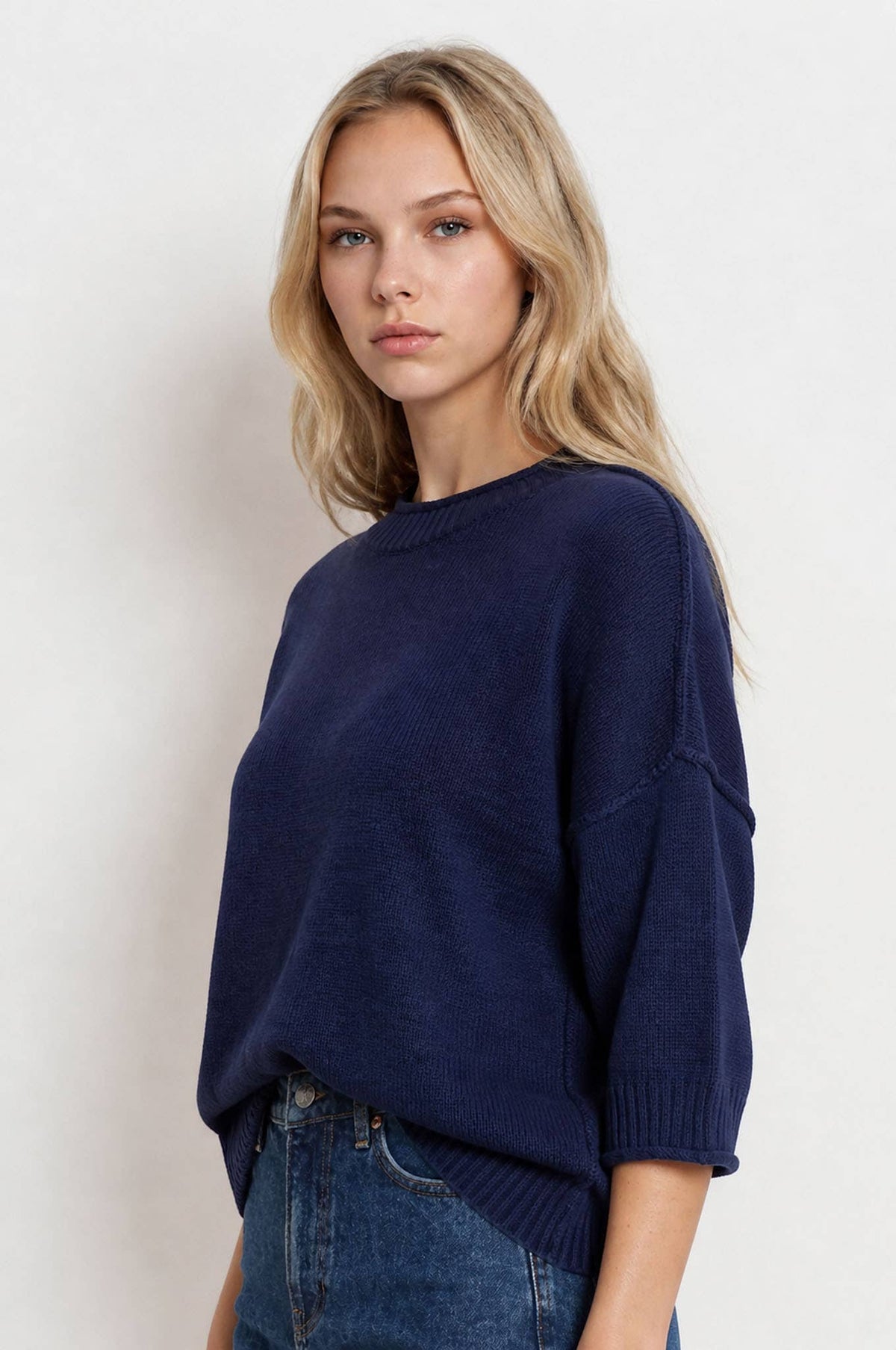 Short Sleeve Sweater w/ drop sleeve - navy