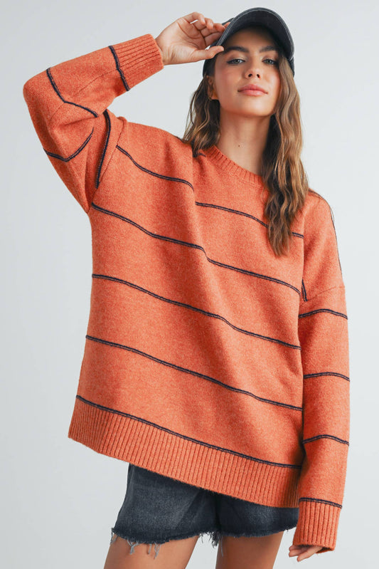 Striped  Drop Shoulder Sweater