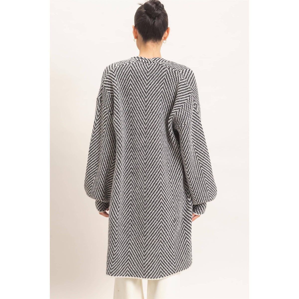 Herringbone Open-Front Cardigan - Black