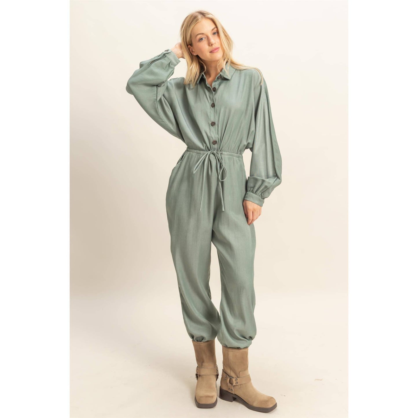 Long Sleeve Jumpsuit - Olive