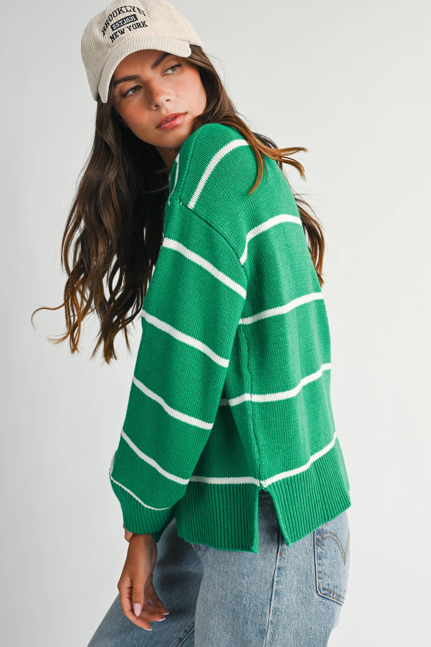 Relaxed Stripe Side Slit Sweater