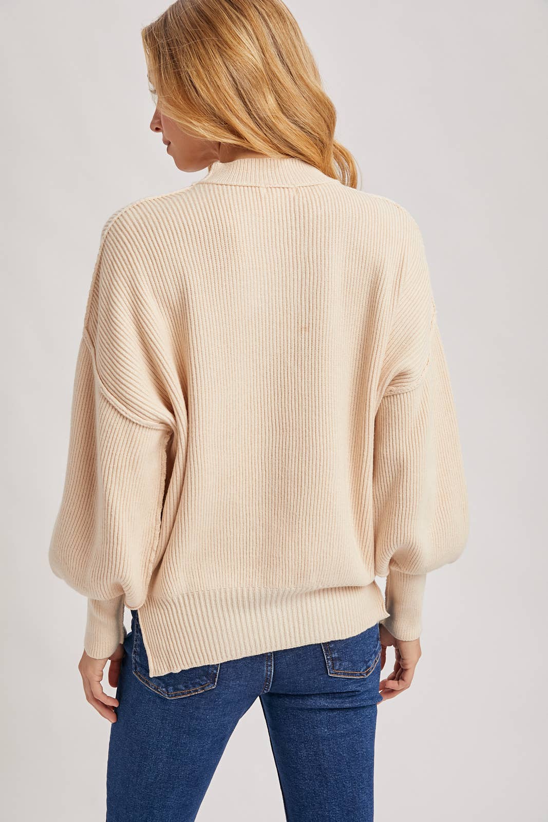 Ribbed Mock Neck Pullover - Shell