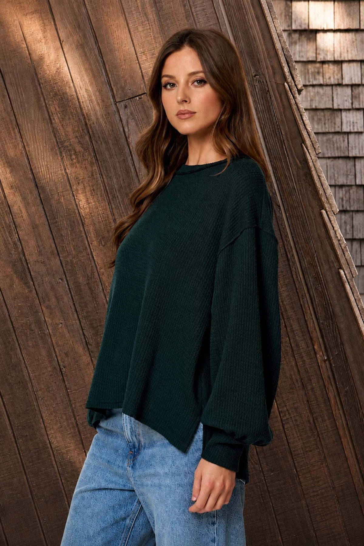 Knit Top w/ lantern sleeve - Green