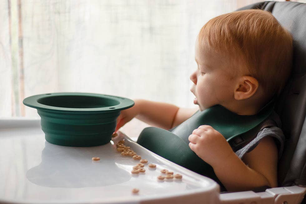 Forrest Green Print Silicone Bib with Crumb Catcher