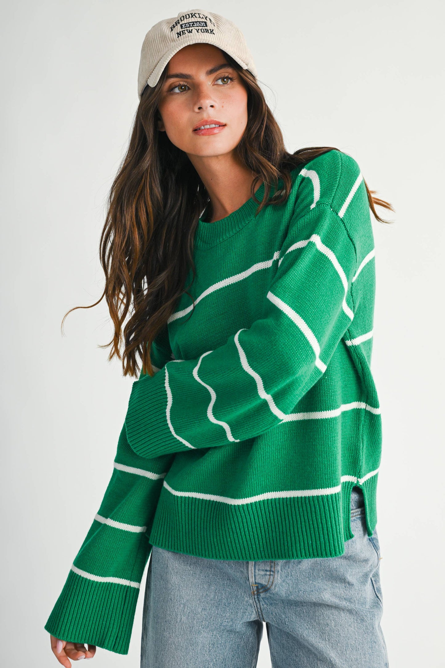 Relaxed Stripe Side Slit Sweater