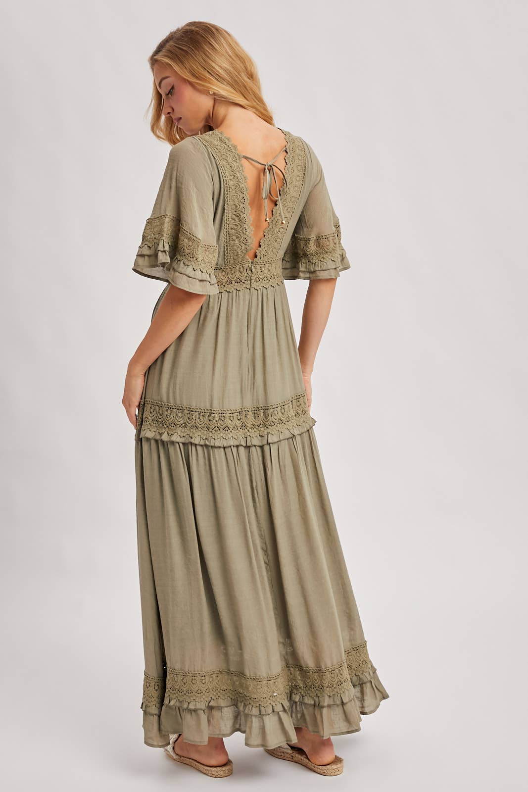 V-Neck Maxi Dress-Olive