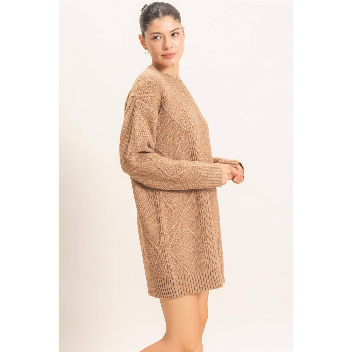 Cable Knit Dress  - Camel