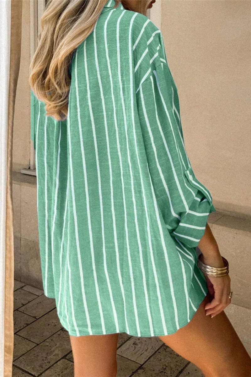 Striped Button-Up Top - Green