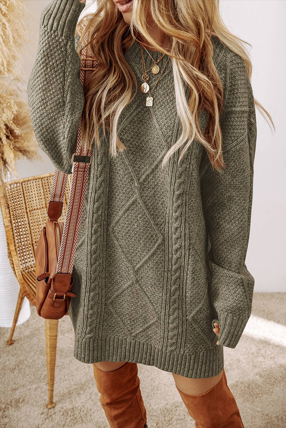 Cable Knit  Loose Fit Sweater Dress