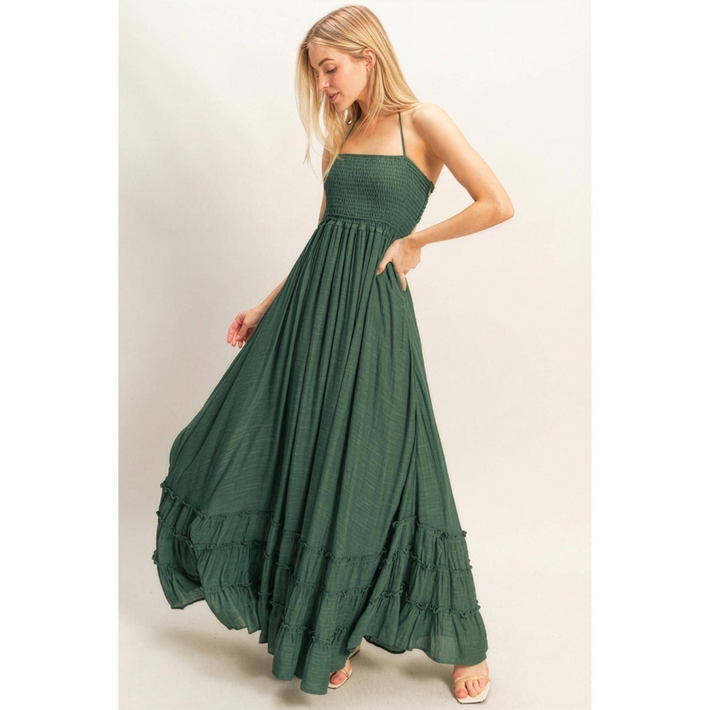 Smocked Maxi Dress - Hunter Green