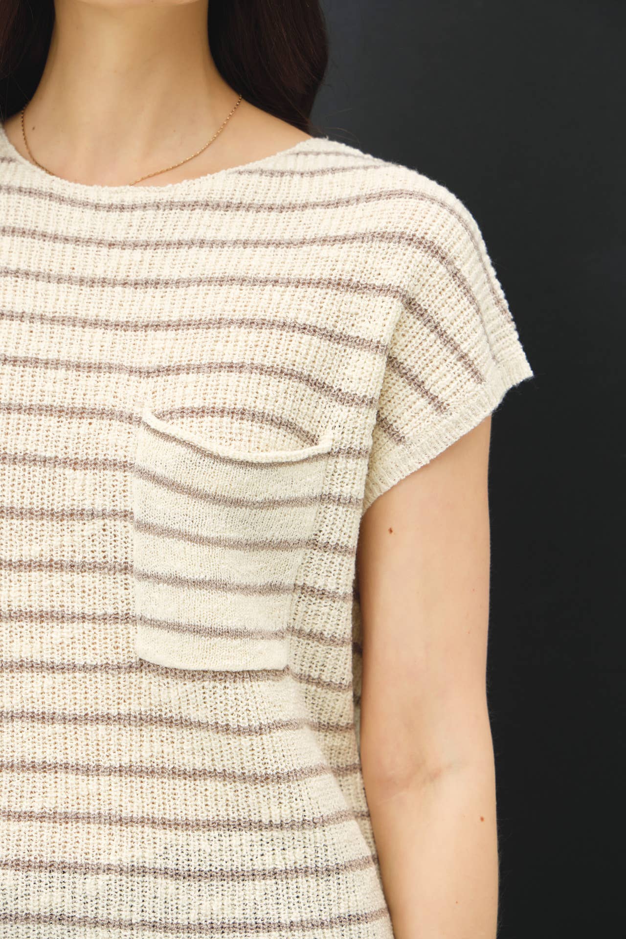 Cap Sleeved Sweater w/ Patch Pocket