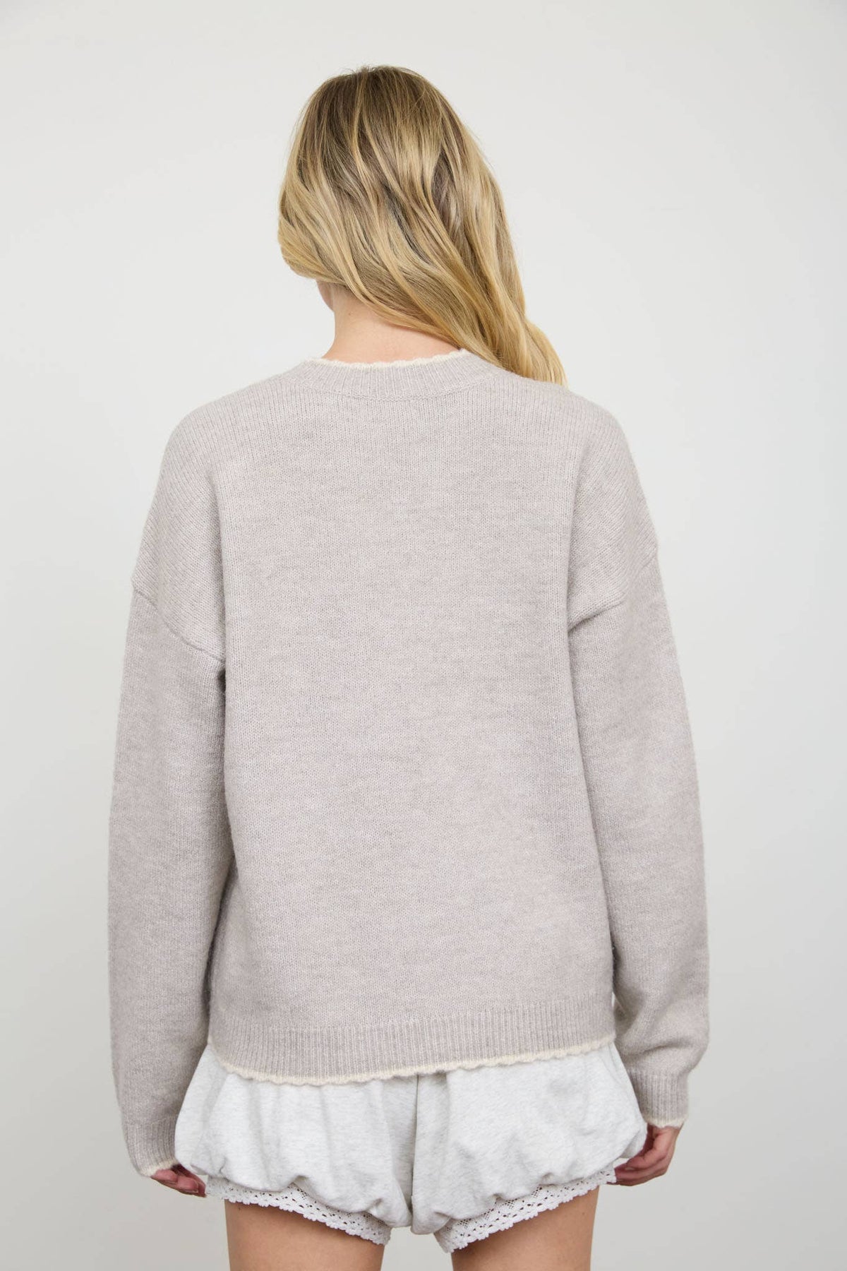 Scalloped Edge Pullover - Taupe
