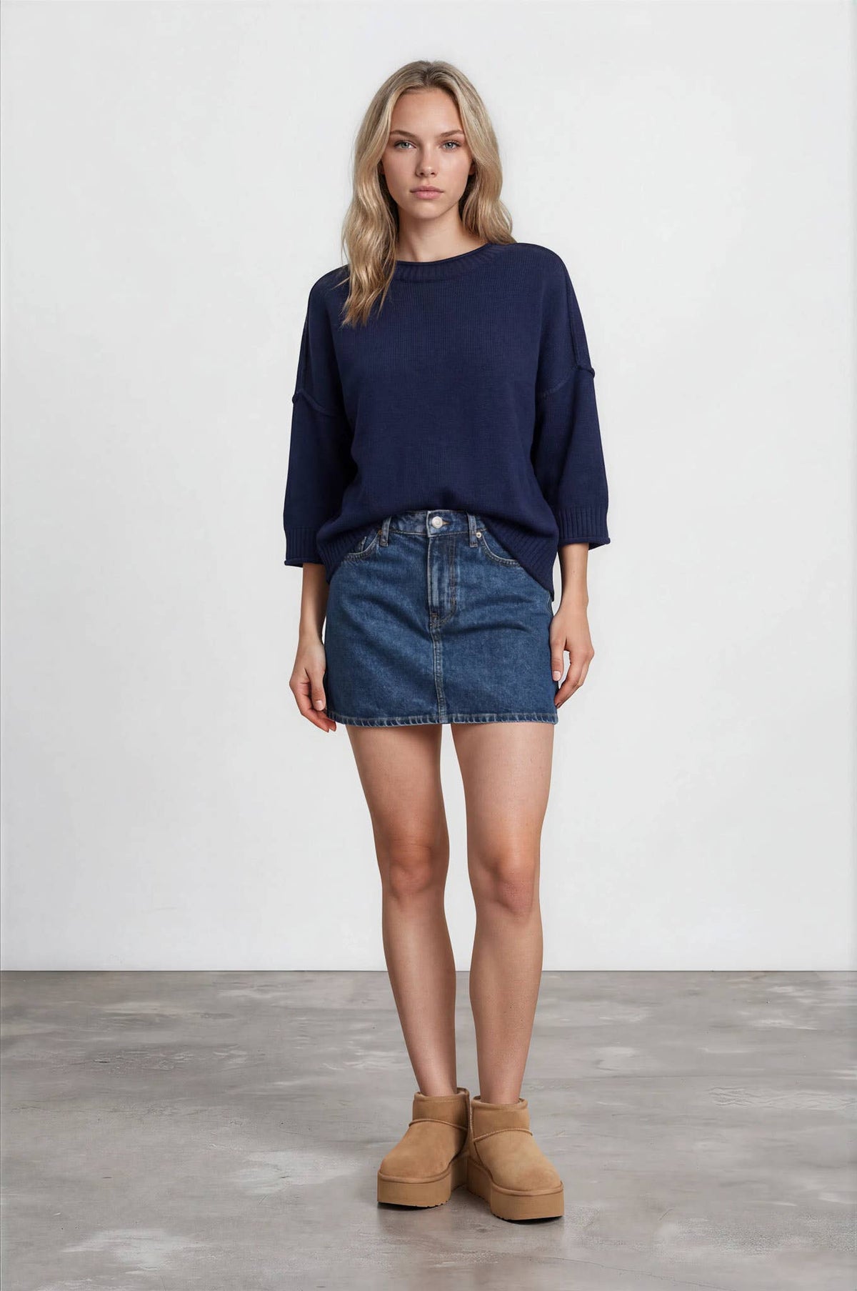 Short Sleeve Sweater w/ drop sleeve - navy