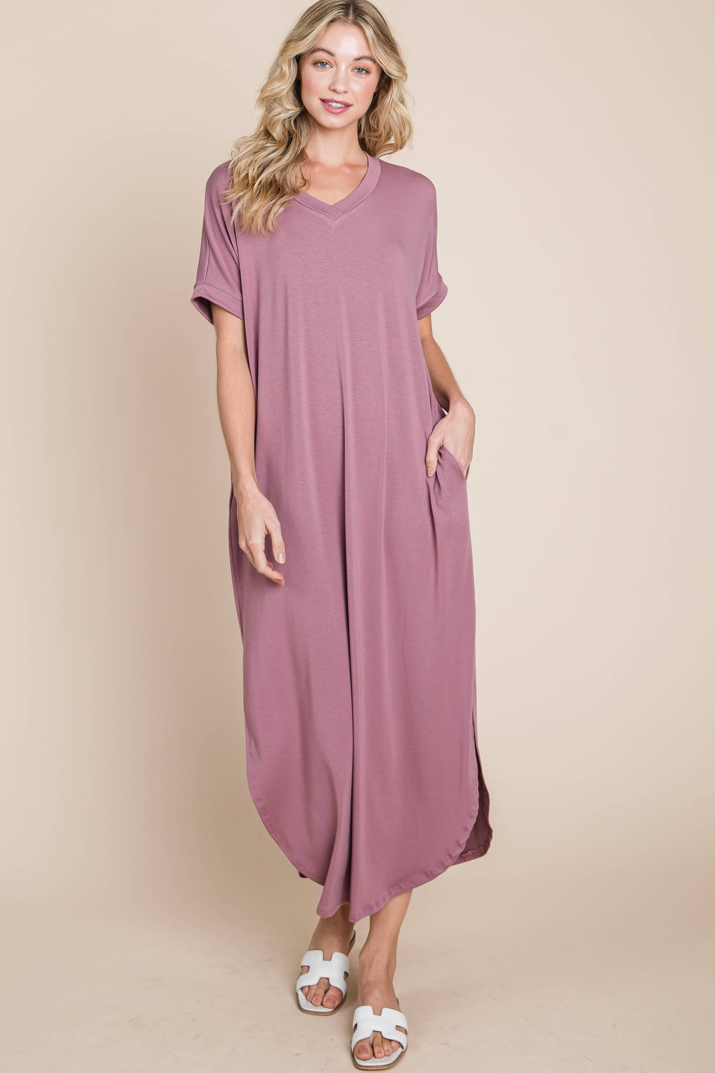 Solid Maxi Dress w/ Side Pockets