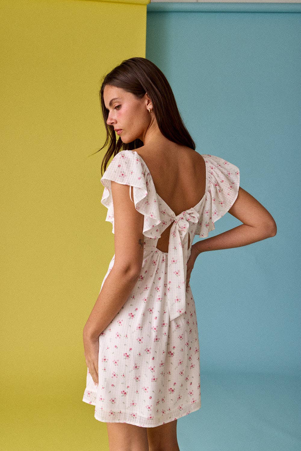 Floral Ruffle Sleeve Mini Dress