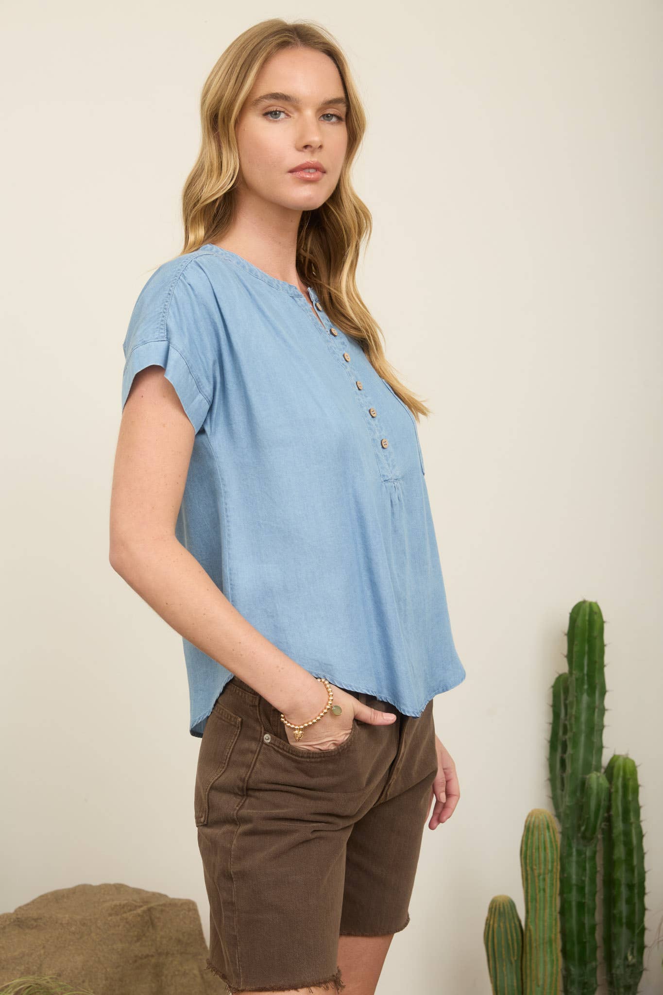 Chambray Short Sleeve Top