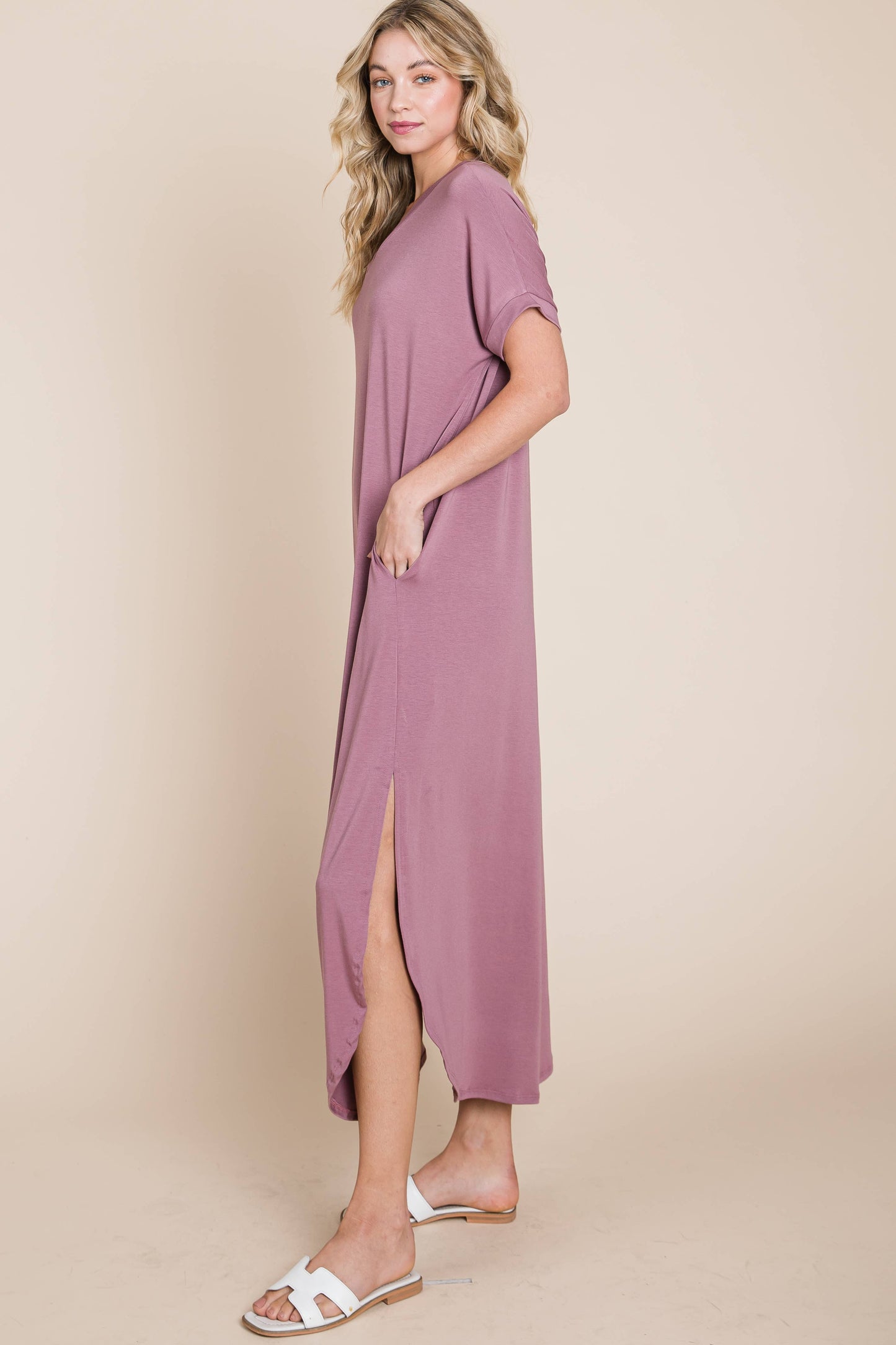 Solid Maxi Dress w/ Side Pockets