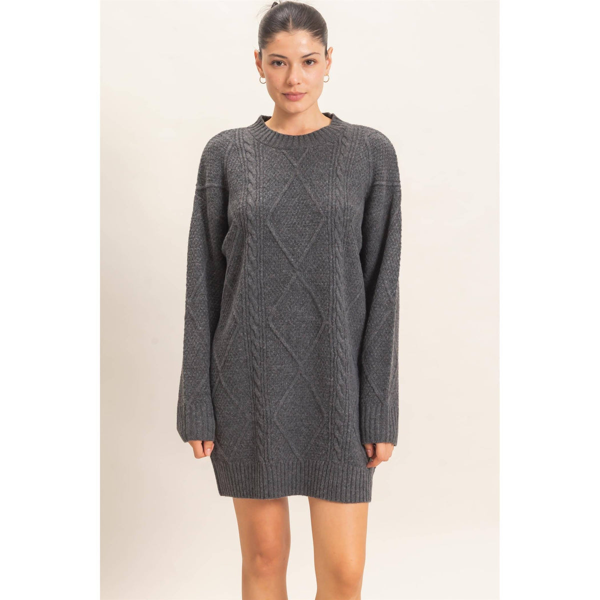 Cable Knit Dress -Charcoal