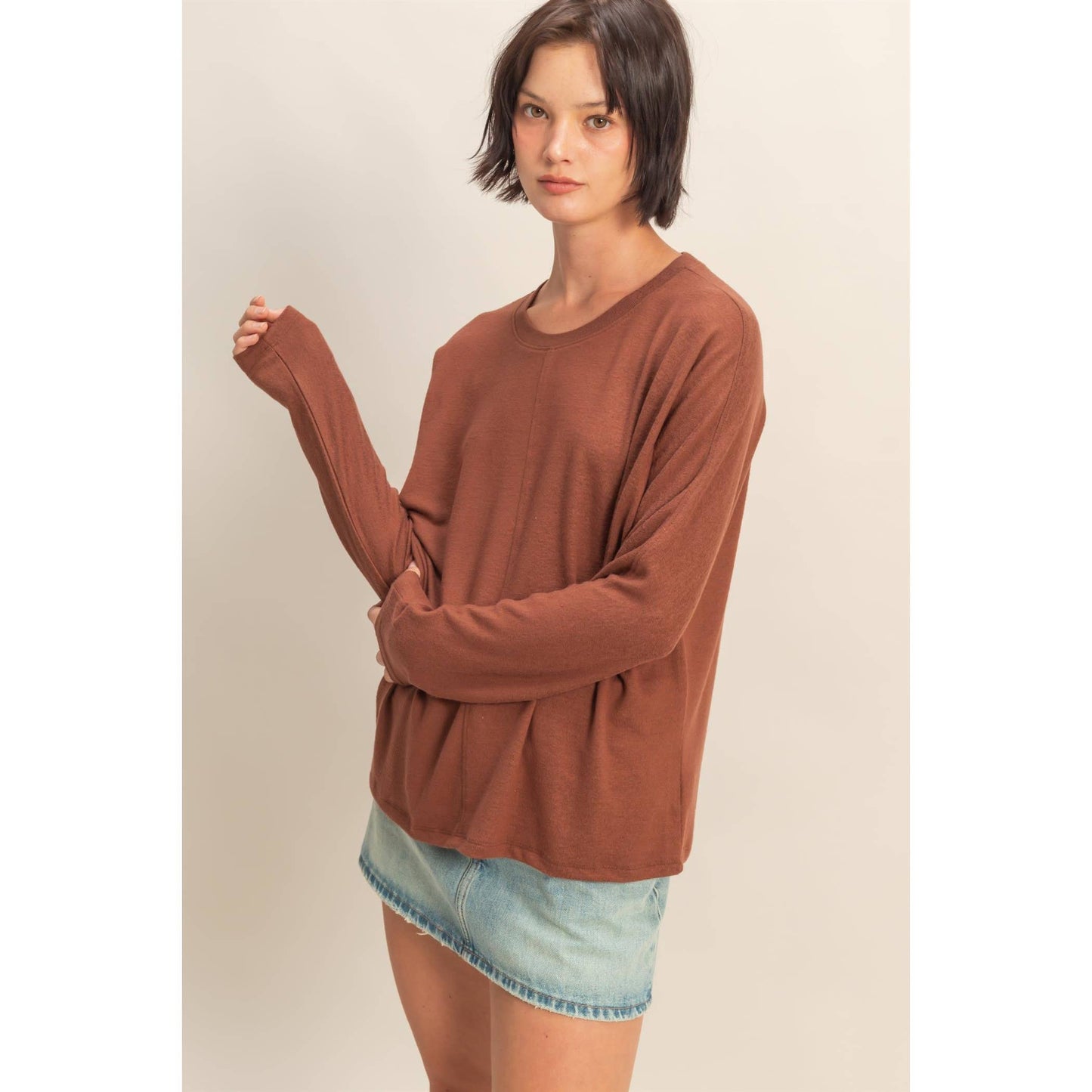 Long Sleeve Top w/center seam - Chestnut