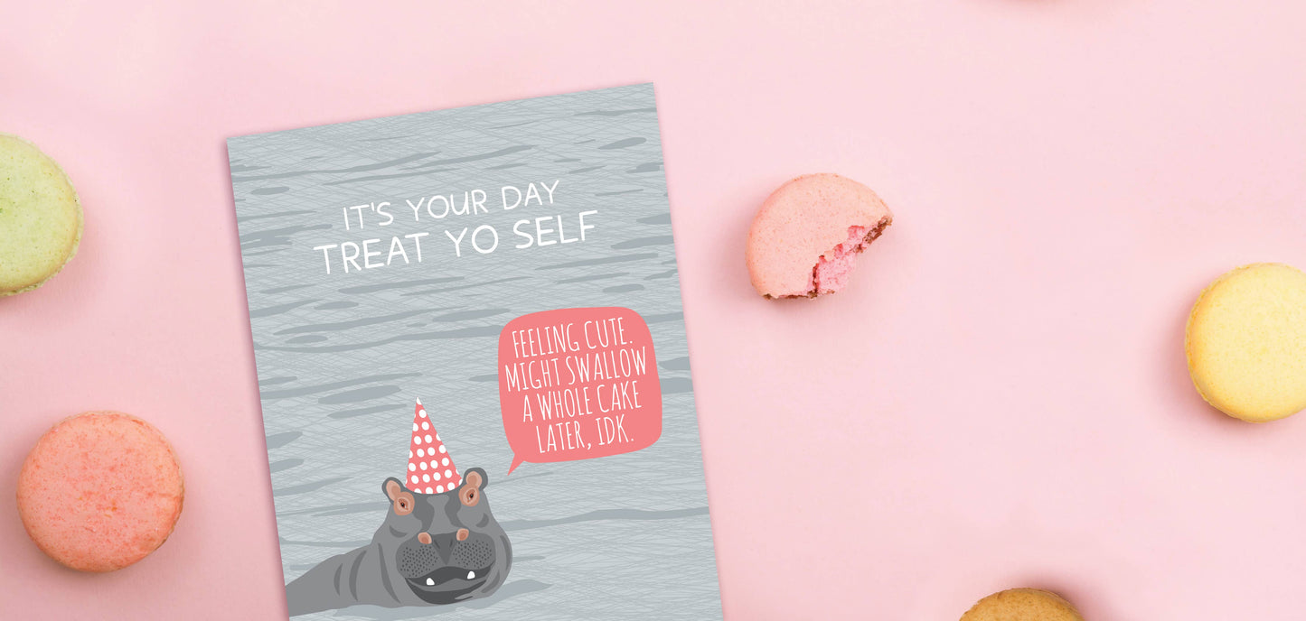 Hippo Swallow Cake Birthday Card