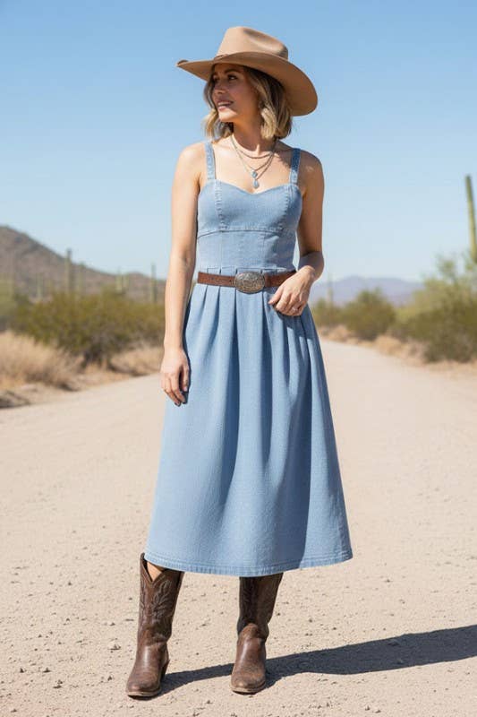 Stretch Denim Sweetheart Midi Dress