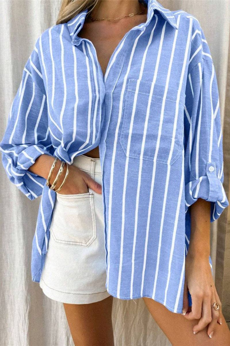 Striped Button-Up Top - Blue